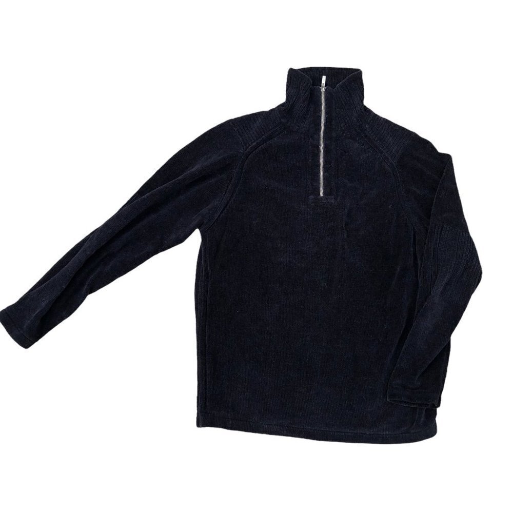 REUNION Menswear 1/4 Zip Sweater Men's SMALL Black Sweatshirt Faux Velvet Fuzzy 